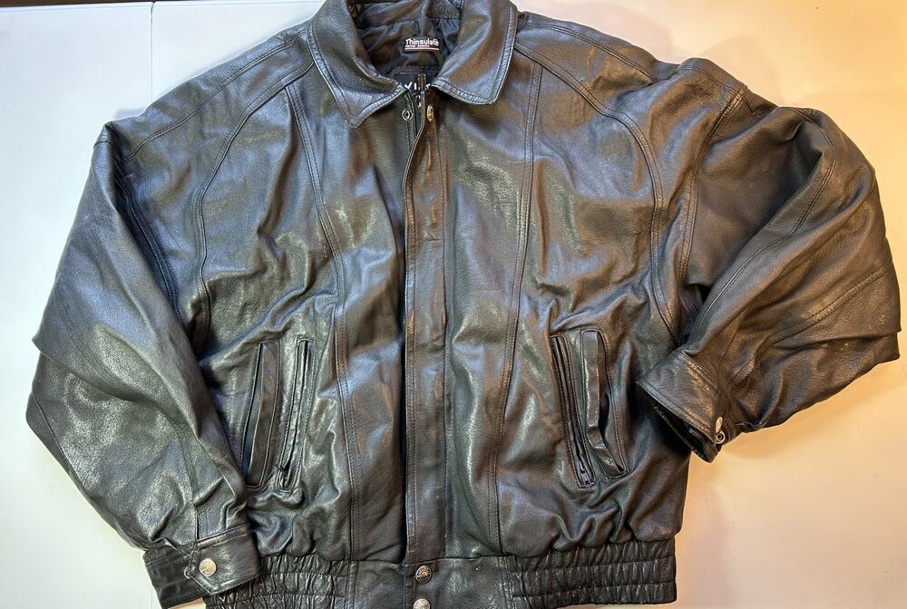 Wilsons Leather Black Bomber Jacket Thinsulate XL Mens